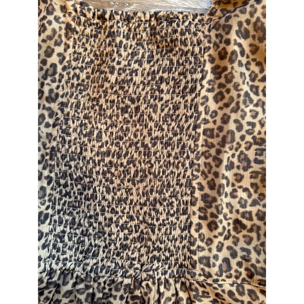 Abercrombie & Fitch Leopard V-Neck Ruffle Mini Dress XS Long Sleeve Smocked - Picture 13 of 13